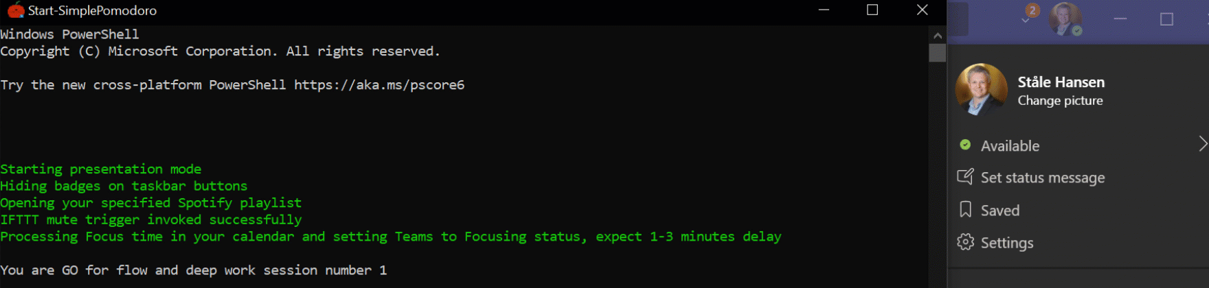 Set the custom Focusing status in Microsoft Teams from PowerShell using ...